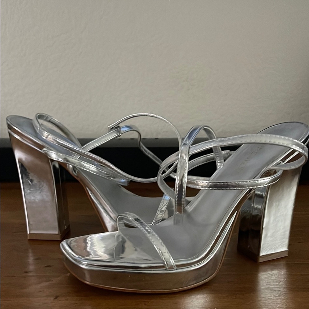 Nine West Silver Platform Heels with Clear Straps